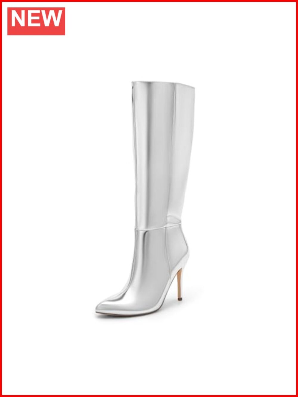 Womens Pointed Toe Stiletto Knee High Boots Side Zip Faux Leather